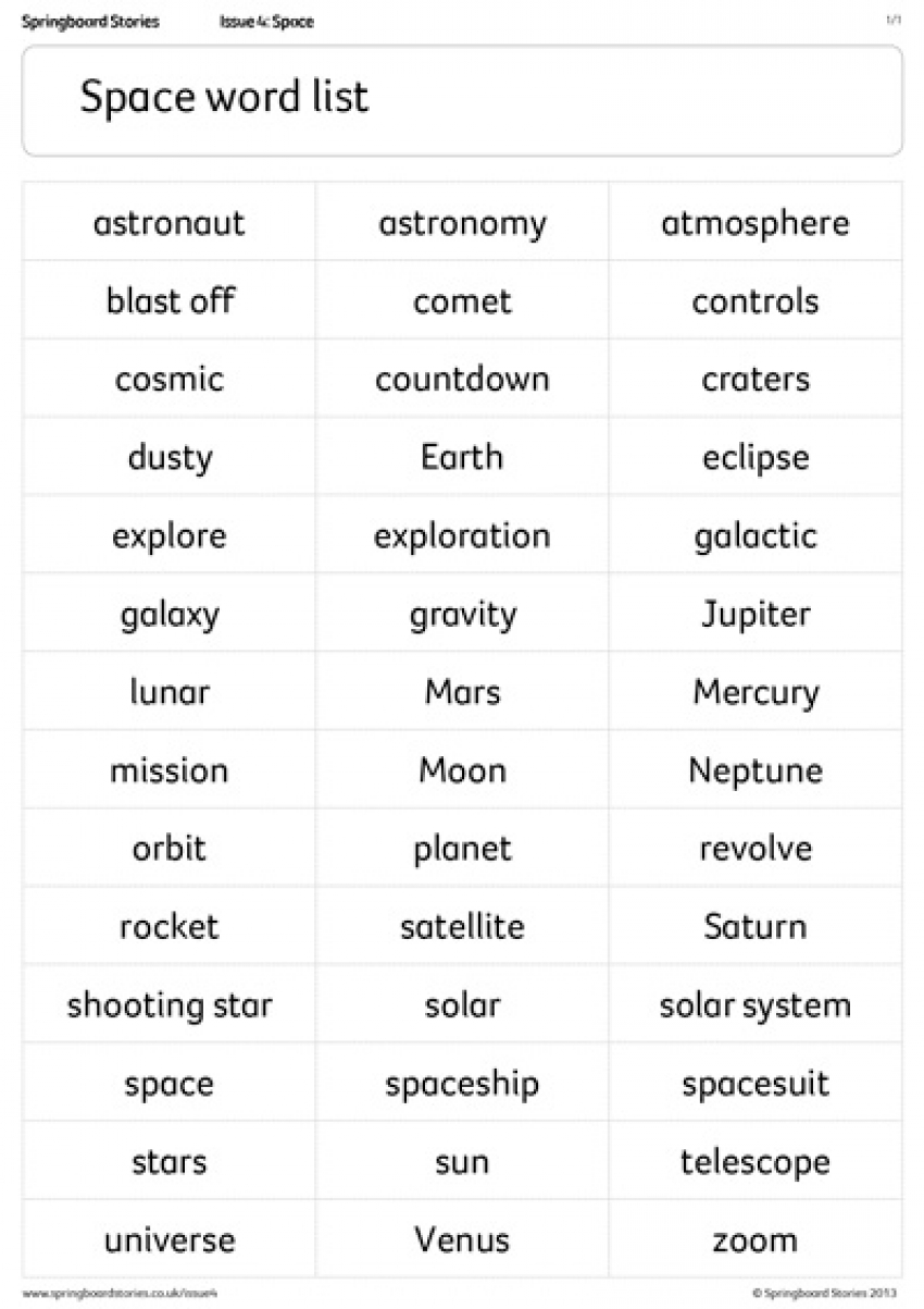 Space word list