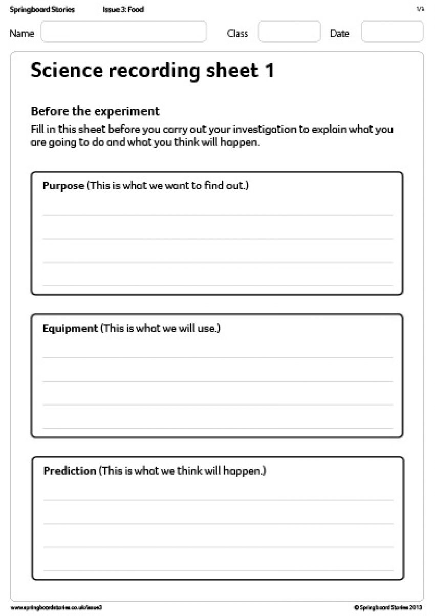 Science recording primary resource sheets