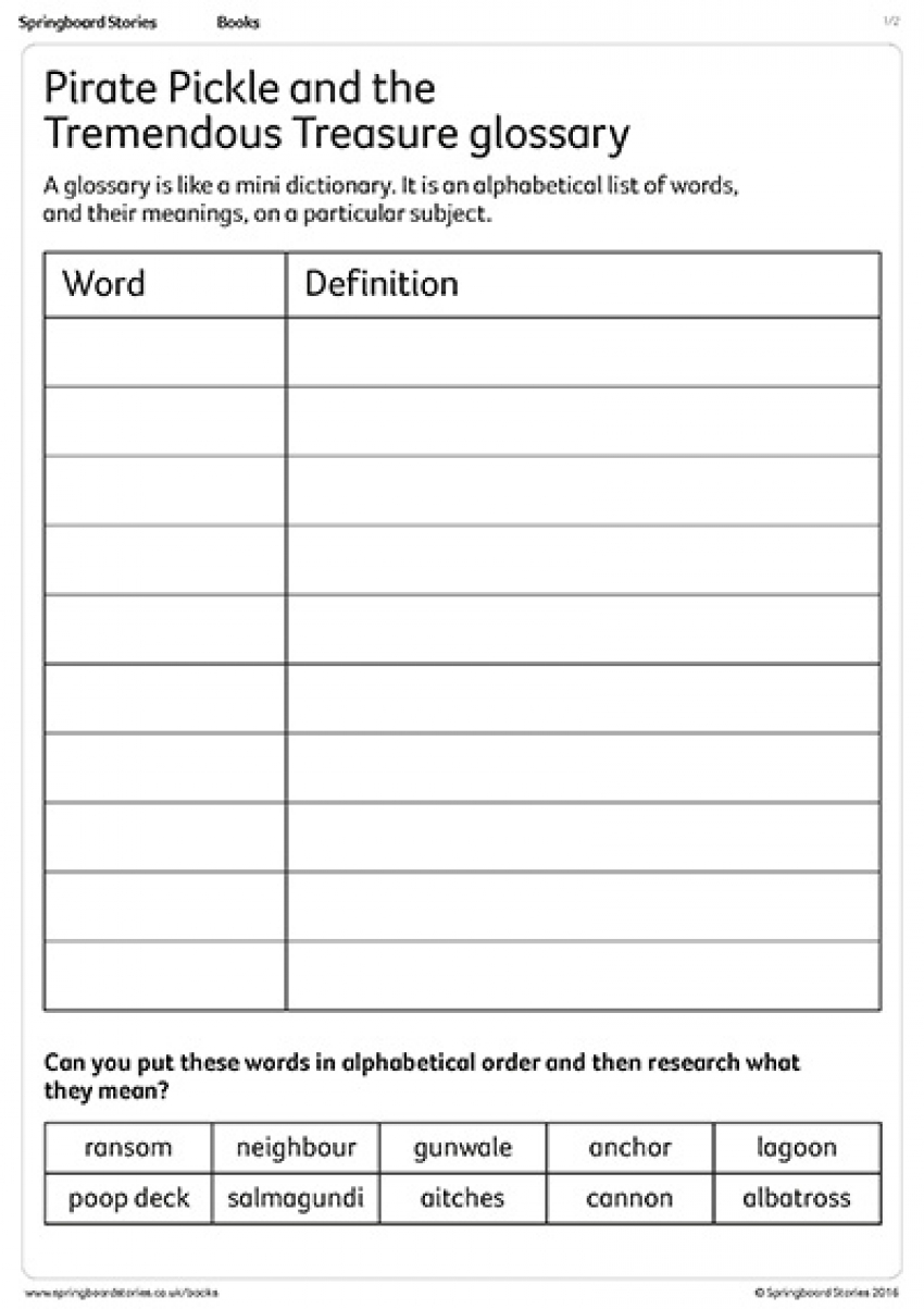 Pirate Pickle glossary primary resource