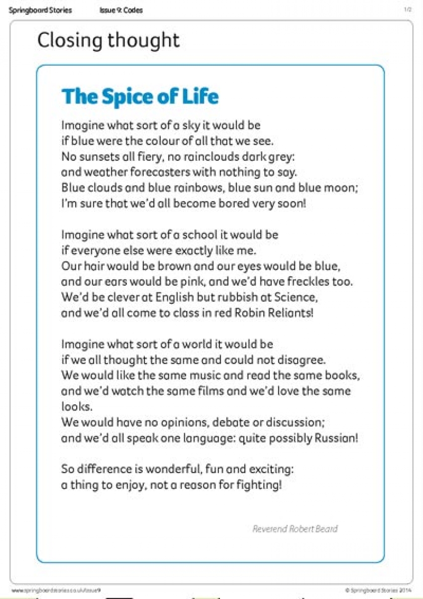 Assembly time &ndash; Codes closing thought primary poetry